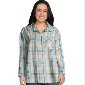 ✨Time and Tru Plaid Shirt in Blue and Tan S(4-6)
